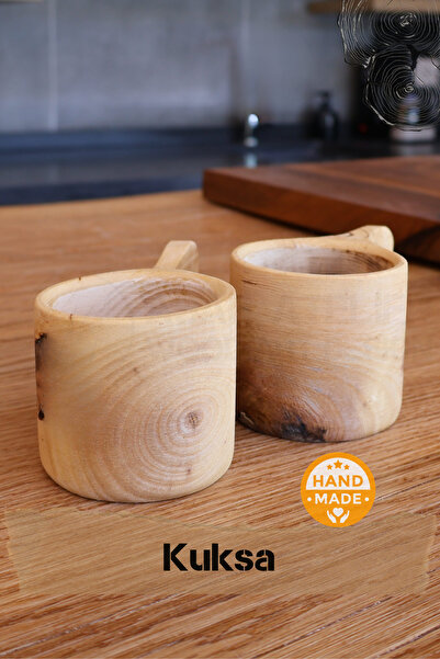 Asaf Atelier El Yapımı | Kestane Ağacı | Ahşap Kupa - Kuksa 2'li Set