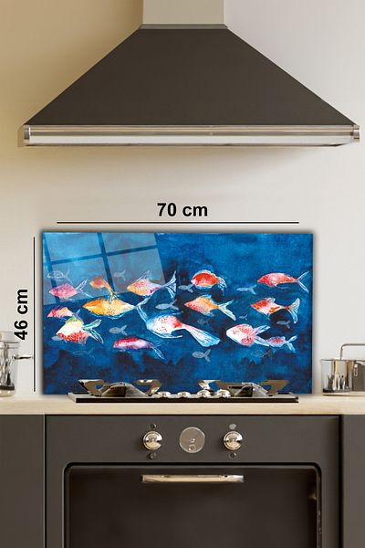 Rosyvien Protector oficial din spate pentru aragaz din sticlă Fishes, protecție încorporată pentru bucătărie și blat, temperat și rodaj