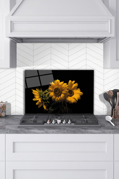Rosyvien Протектор за гръб на стъклен плот Sunflowers, за вградена кухня и пл...