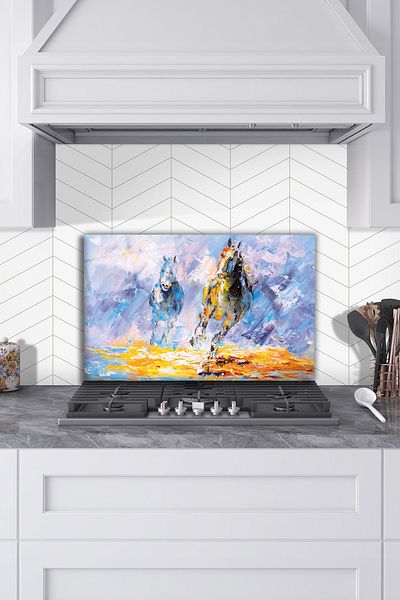 Rosyvien Artistic Horses - Protector pentru aragaz din sticla, protectie pentru bucatarie incorporata si blat, cu temperat si rodaj