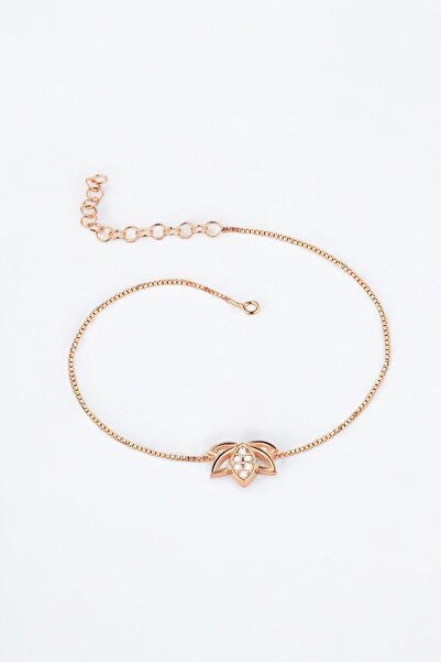 jelux silver Gümüş 925 Ayar Zirkon Taşlı Lotus Çiçeği Ayarlanabilir Bileklik