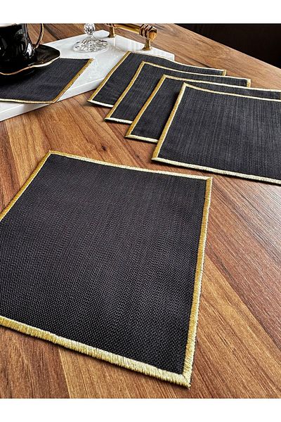 NURHAN HOME COLLECTION 6 Pieces Gold Embroidered Square Cocktail Serving Napkin