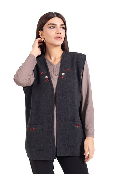 Mutlu City Women's Middle Age and Above Knitwear Knitted Buttonless Cross Stitch Pattern Embroidered Mother Vest 310