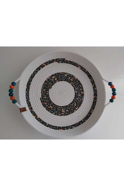 home decors by özlem Beaded Wicker Basket Organizer Decoration Gift Kitchen Presentation Fashion - 32x6cm