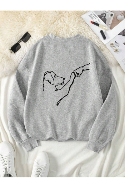 Revasser Unisex Erkek/Kadın Renkli DOG Özel Baskılı Oversize Pamuklu Bisiklet Yaka Sweatshirt