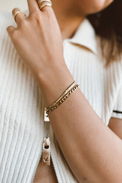 SOCHE KADIN ÇELİK İKİLİ GURMET VE İTALYAN ZİNCİRLİ BİLEKLİK