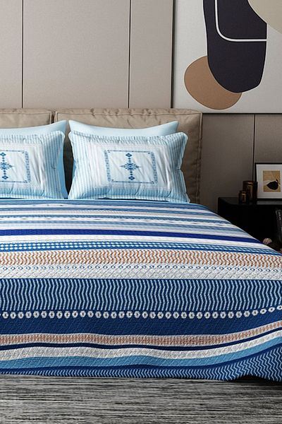 MonoHome Pique Set Cotton Double Jacquard Woven Bedspread Blue Deep