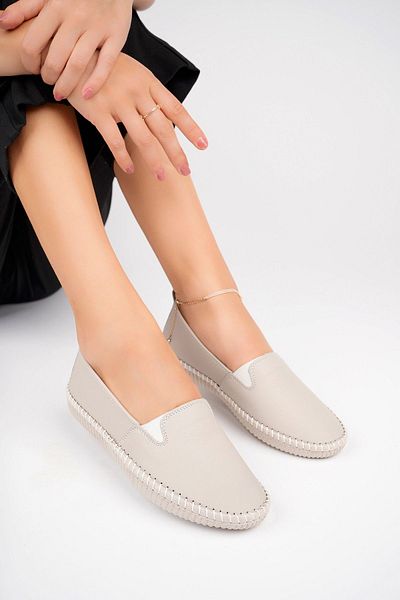 Deripabuc Silver Genuine Leather Women's Ballerinas - Dp62-8002