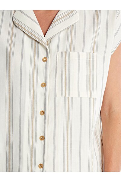 LC Waikiki Patterned Shirt Collar Short Sleeve Linen Women's Pajamas Set