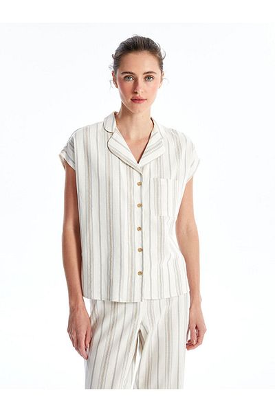 LC Waikiki Patterned Shirt Collar Short Sleeve Linen Women's Pajamas Set