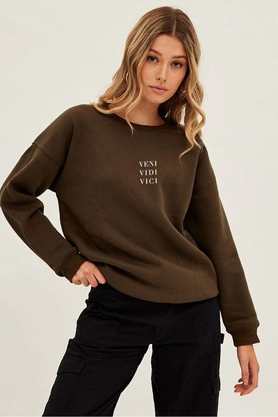 FAVORİST VENI VIDI VICI Принт - Дамски суитшърт с кръгло деколте, стандартна кройка