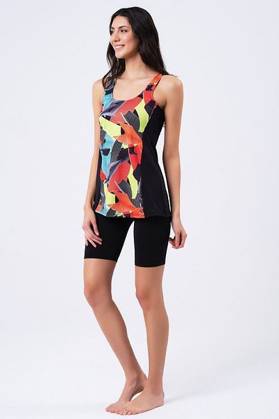 vawensea Women's Lycra Geometric Patterned Tights Tankini Swimsuit (WIDE SIZE RANGE)