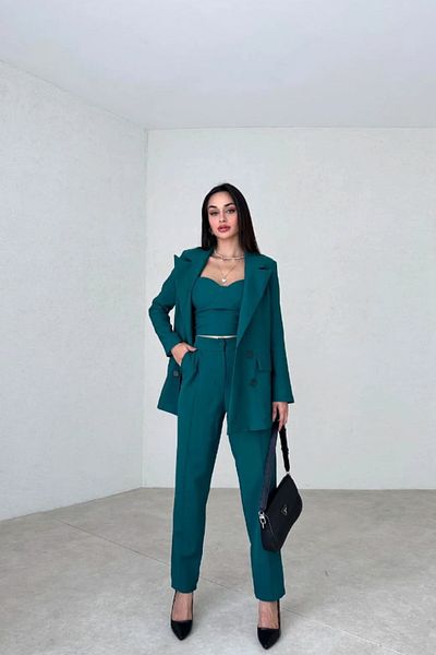munora butik مجموعة من 3 سراويل عالية الخصر معطف بوستير باللون الأخضر