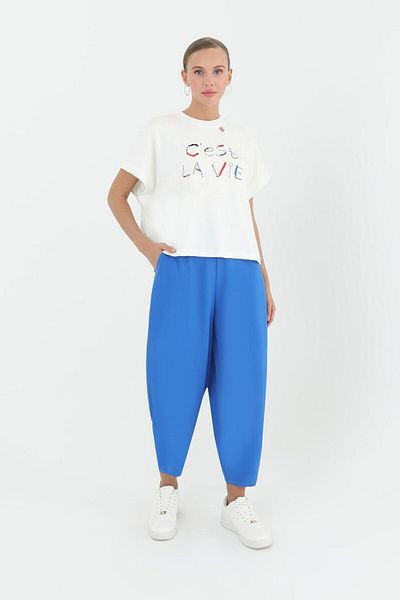 Puane High Waist Elastic Large Size Shalwar Trousers - Sax Blue, Comfortable Fit 18166