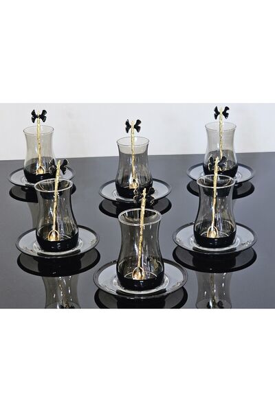 atabey home collection 18 Piece Fume Black Eva Tea Set - Black Butterfly with Teaspoon
