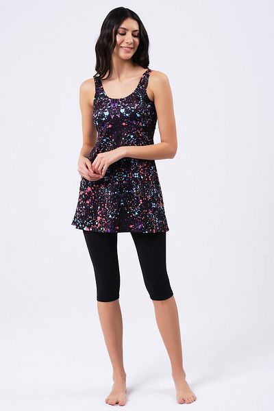 vawensea Women's Tights Patterned Dress Swimsuit Black (with Breast Pad)