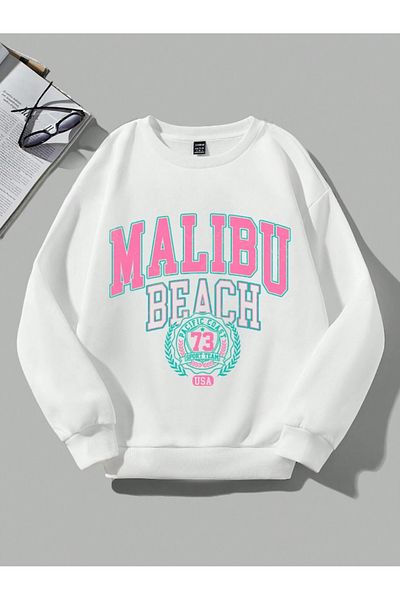 Revasser Malibu Custom Colorful Printed Women's Oversize Cotton Crew Neck Sweatshirt