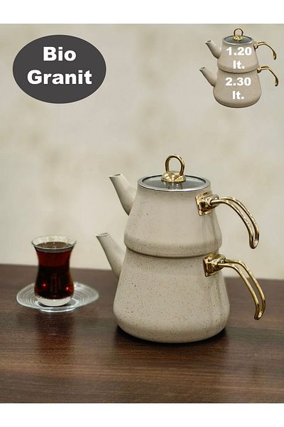 YUNUSOĞLU HOME Gold Colored Granite Plated - Teapot Cream Glass Lid