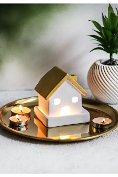 LALEZEN HOME Dekorasyon Gold House Ev ( Mum Hediyeli )