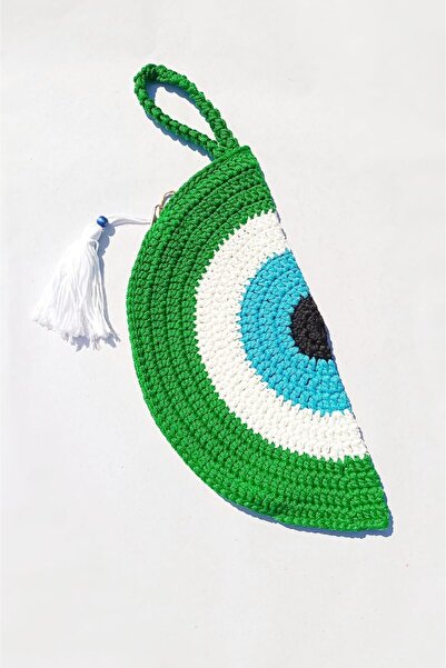 Kabajur Geantă de mână tricotată verde autentică, geantă de plajă
