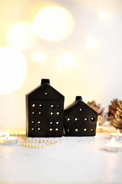 LALEZEN HOME 2li Siyah Ev Dekoru Mumluk - (MUMLAR DAHİL)