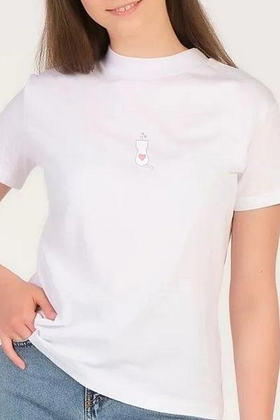 PHIL HILL White Cat Patterned Women's T-shirt - Stand Collar