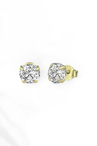 jelux silver Gümüş 925 Ayar 6 mm Premium Star Kesim Zirkon Taşlı Çivili Küpe