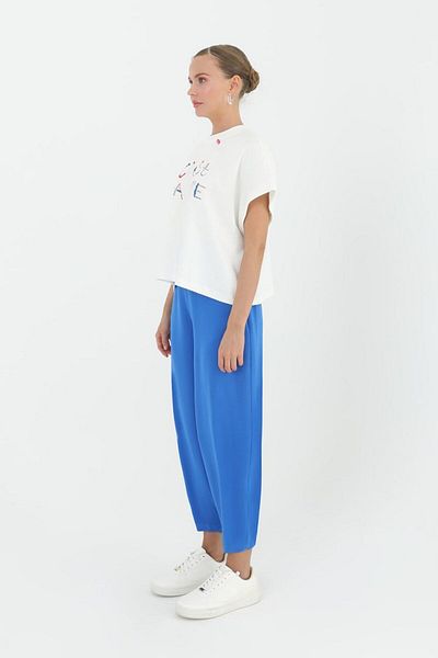 Puane High Waist Elastic Large Size Shalwar Trousers - Sax Blue, Comfortable Fit 18166