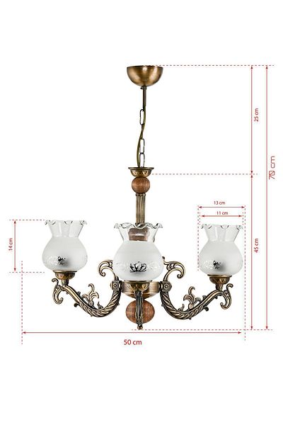 DEDE THREE ARM WOODEN WASHED ELBE CASTED ZAMAK CHANDELIER MATTE WHITE GLASS