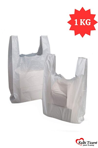 Kalbi Ticaret Kalın Kırık Beyaz Poşet Büyük Boy 1 Kg Hışır Atlet Poşet Market Manav Poşeti Çöp Poşeti