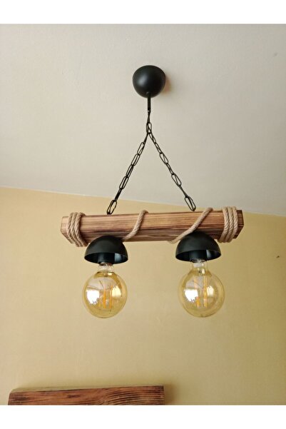 Özcan Life Vintage, Otantik 2li Ahşap, Rustik Avize E27 Duylu