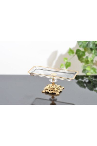 atabey home Cast Iron Footed Serving Plate with Gilt Detail