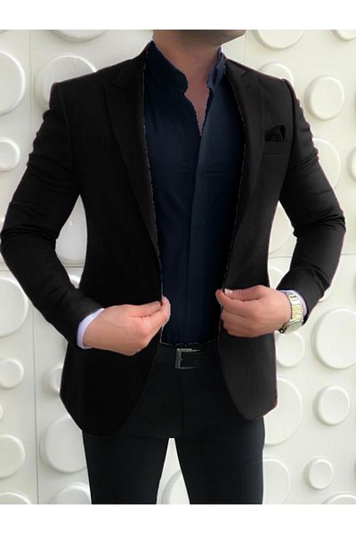 leonmen Men's Jacket Black Slim Fit Slim Fit