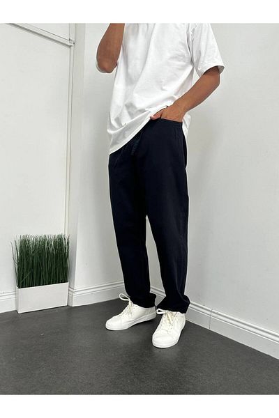 Gambocci Raw Linen Stringed Men's Baggy Pants