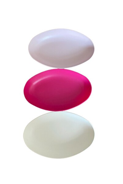 HOLLYHOME 3 Lü Plastik Kayık Servis Salata Oval Tabak 15x24x4cm Pudra, Krem, Fuşya