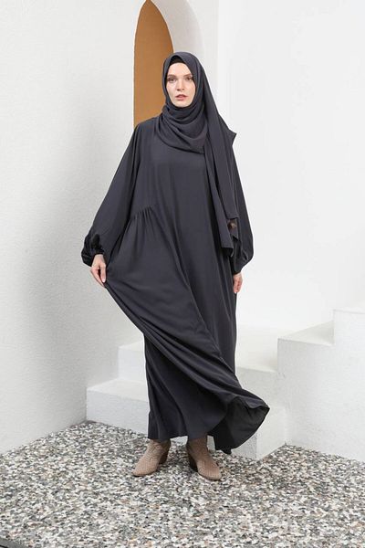 VALENS BOUTİQUE Linda Ferace - Glazed Sleeve and Half Zipper Hijab Dress