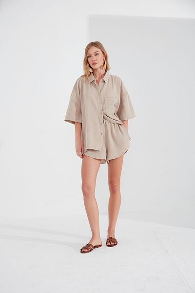 Manche 2-Piece Oversize Shirt and Shorts Set - Stone MKS189596-01