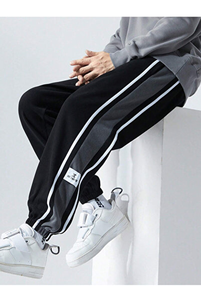 De Carte Erkek 2 iplik Strip Garni Detay Siyah Eşofman Altı