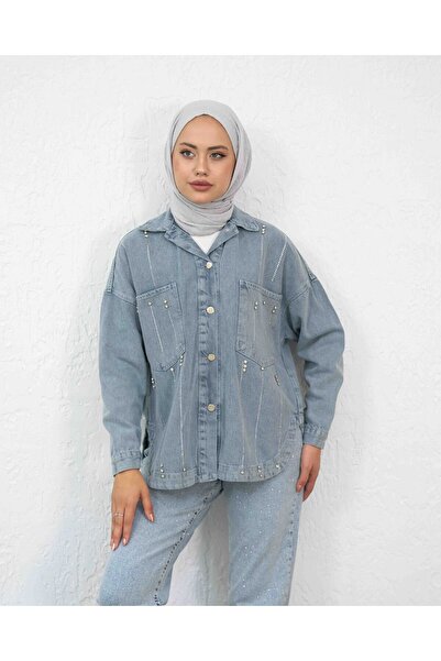 sorisso سترة جينز كبيرة الحجم مطرزة بالأحجار - تفاصيل غسيل الثلج