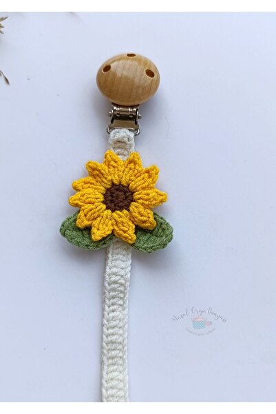 Masal Örgü Dünyası Ayçiçeği Temalı Bebek Bandana & Emzik Askısı Set