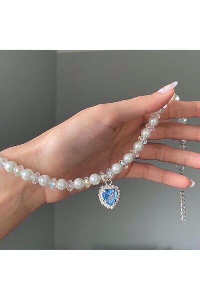 Pinky Lady Incili Parlak Taşlı Kalp Kolye