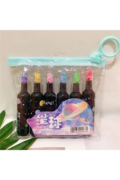 Planet 6Pcs/Set Cute Planet Wine Bottle Mini Marker Pen Drawing Fluorescent Marker