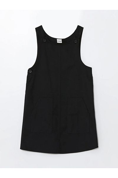 LC Waikiki Lcw Kids New Black Crew Neck Basic Girls' Salopet Dress