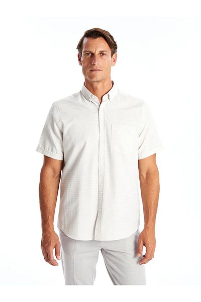 LC Waikiki LCWAIKIKI Formal Beige Plaid Regular Fit Short Sleeve Plaid Men's Shirt