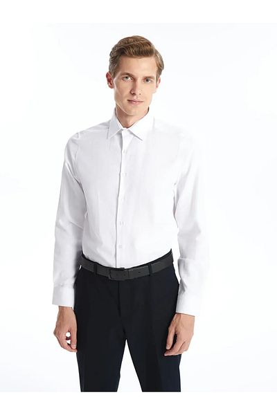 LC Waikiki Lcwaikiki - Men's Shirt: Slim Fit, Long Sleeve, White, Dobby