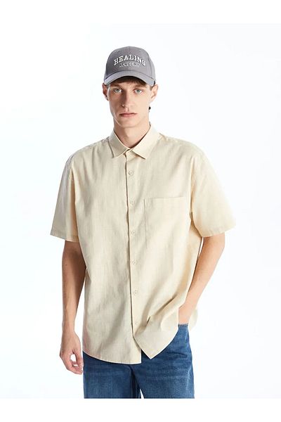 LC Waikiki XSIDE Beige Regular Fit Short Sleeve Poplin Men's Shirt