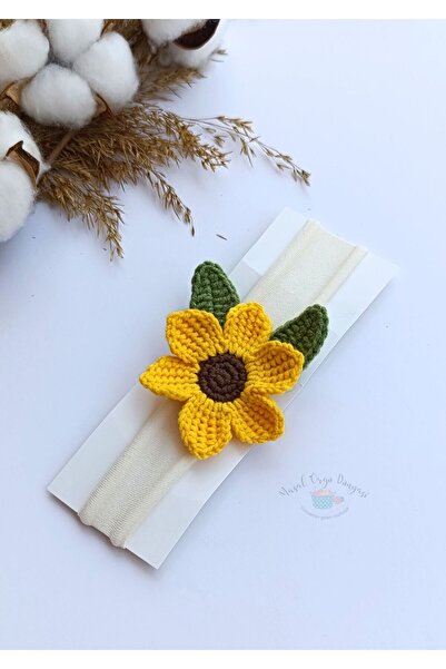 Masal Örgü Dünyası Ayçiçeği Temalı Saç Aksesuarları Bebek/Çocuk Bandana
