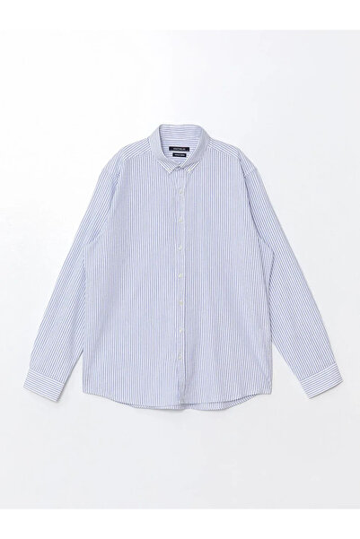 LC Waikiki SOUTHBLUE – Blau gestreiftes Herrenhemd mit normaler Passform, lange Ärmel