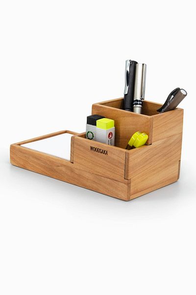 Woodsaka Prokit 4 - Multi-purpose Organizer, Sectioned Pen Holder and Note Paper Box - Cherry Model