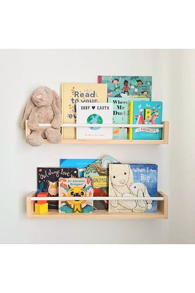 EMTA 50 cm 2 Piece White Round Slatted Wooden Shelf Montessori Bookcase